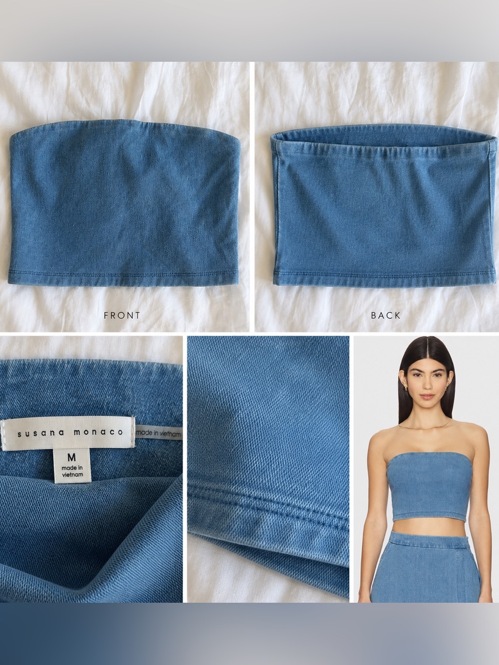 Susana Monaco Stretch Denim Tube Top Light Denim Size Medium